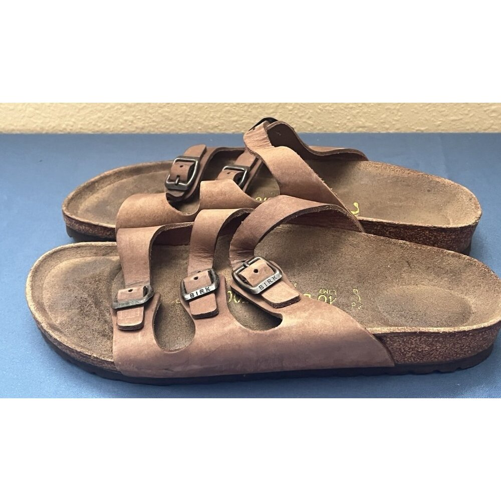 Birkenstock 3 Strap Brown Leather Slip On Sandals L9 M7 Womens 9 Mens 7 BIRKS - Picture 2 of 6